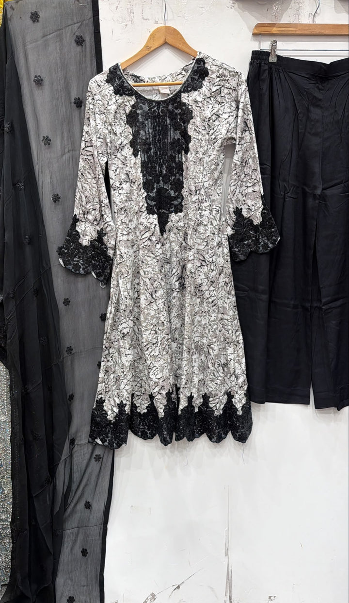 379A Embroidered Shamoz Silk Pakistani Suit - East meets west clothing 