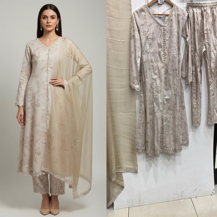 1119B - Embroidered Cotton Linen 3 Piece suit