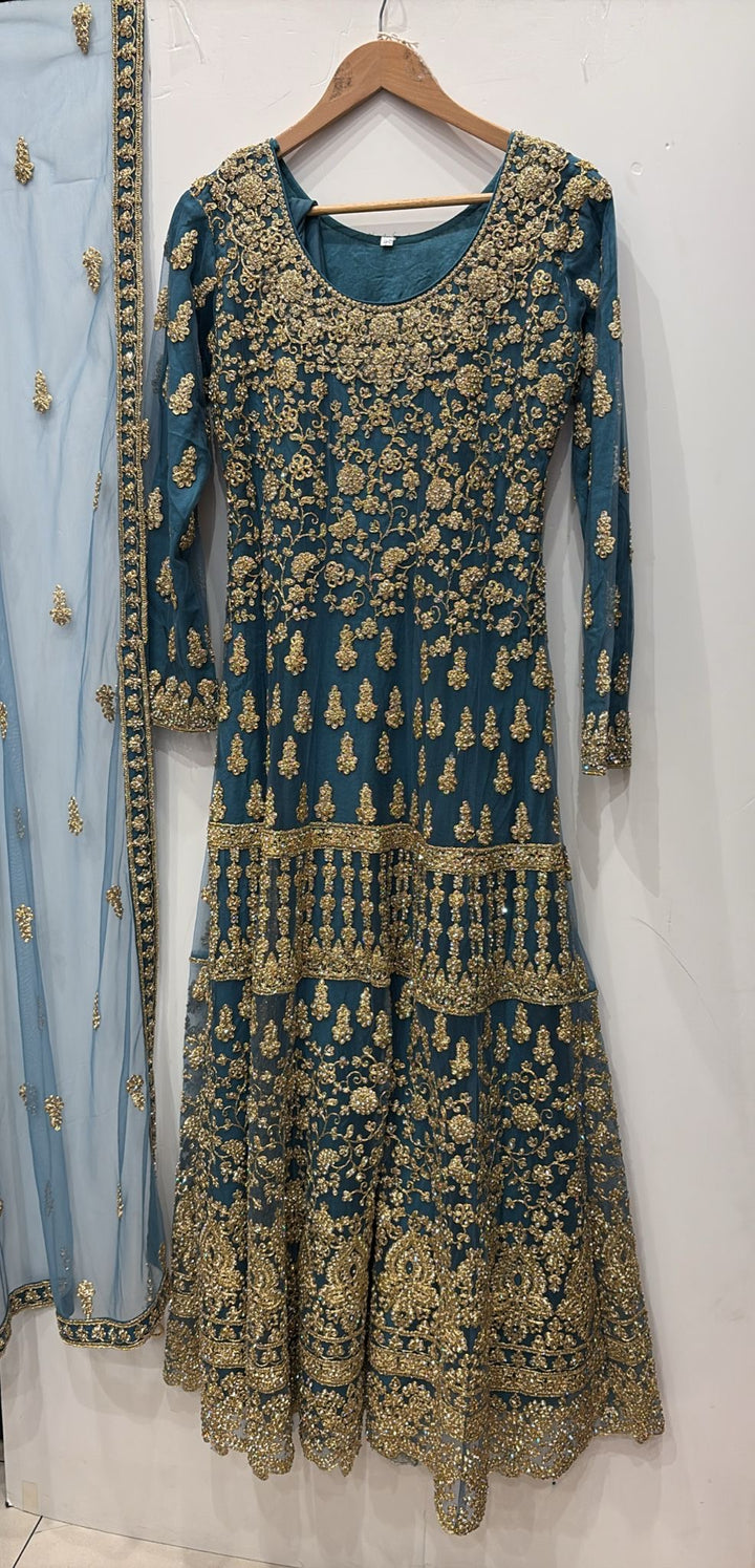 7013A- Embroidered & Embellished net long dress