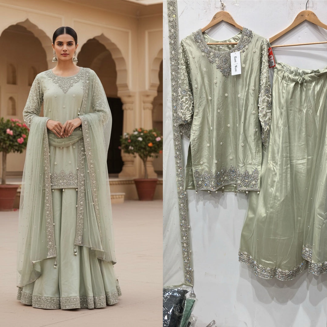248C - LIGHT GREEN EMBROIDERED LENGHA DRESS