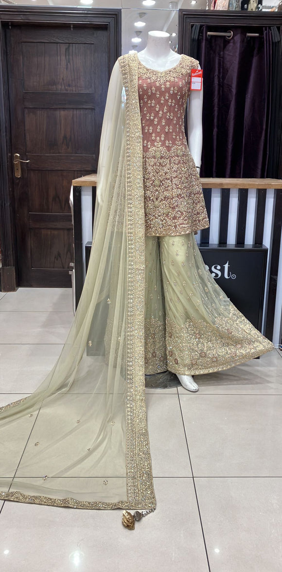 HEAVILY EMBROIDERED NET SHARARA SUIT 1197A