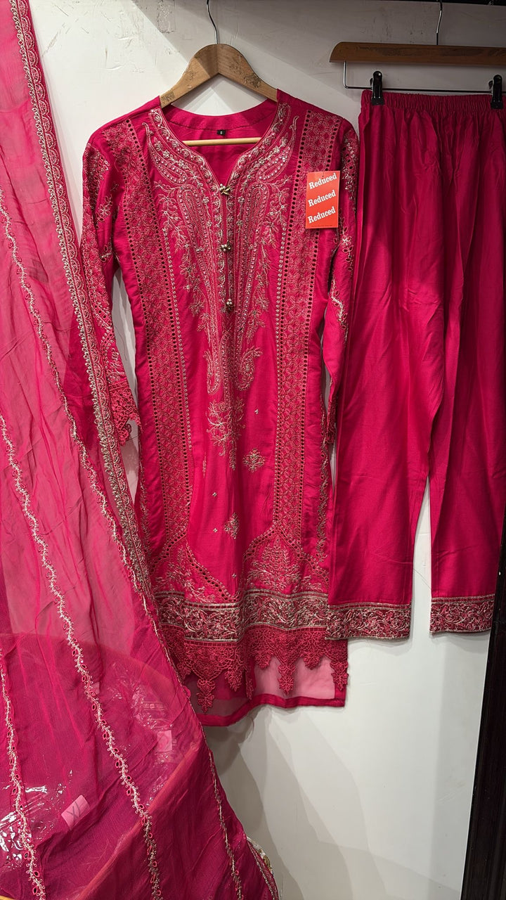 1153B - Pink Embroidered Linen 3 Piece suit