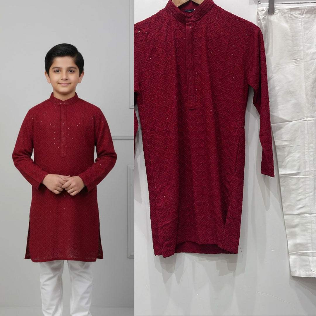 CMR24 BOYS RED CHIKANKARI 2PC SET