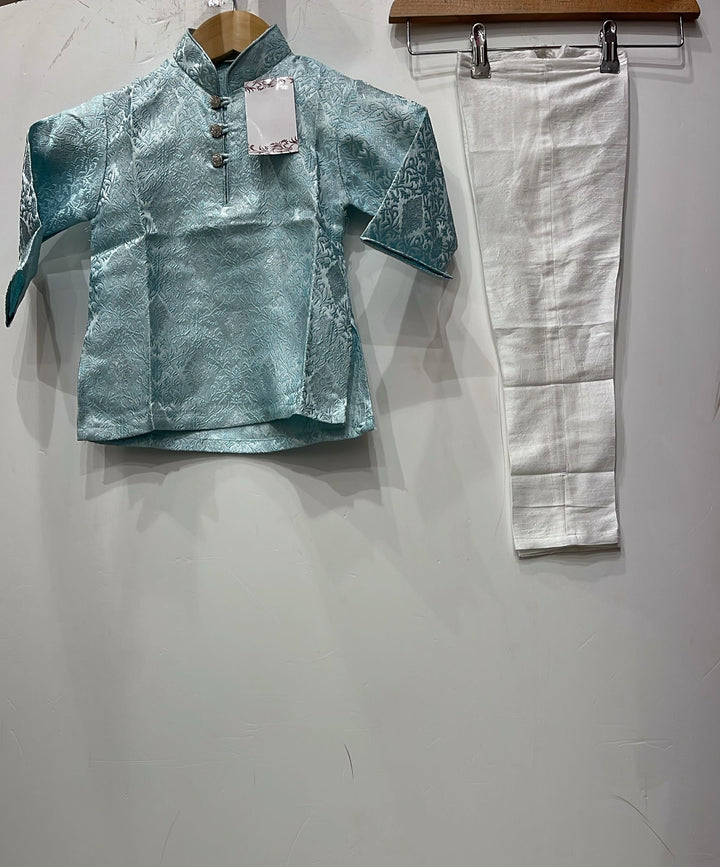 JN611a - Light Blue Jacquard Silk kameez set for Men & Boys