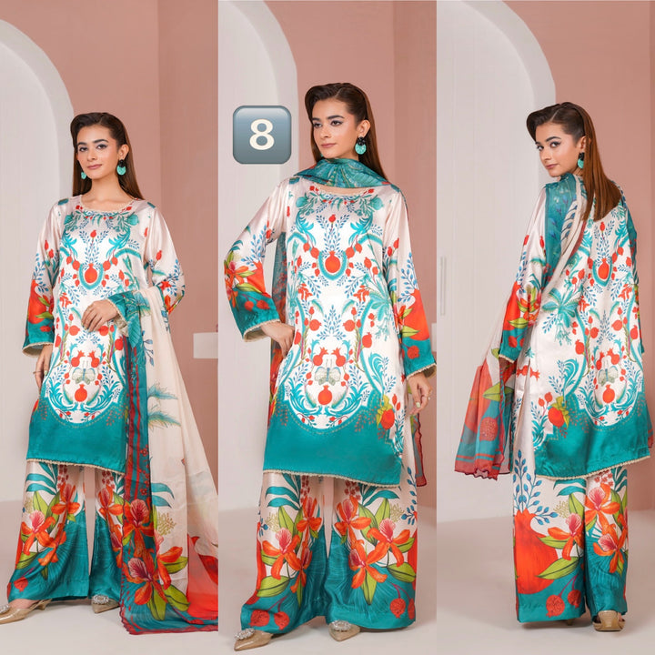 NSH08 - Elegant Silk 3-Piece co-ord Pakistani Suit