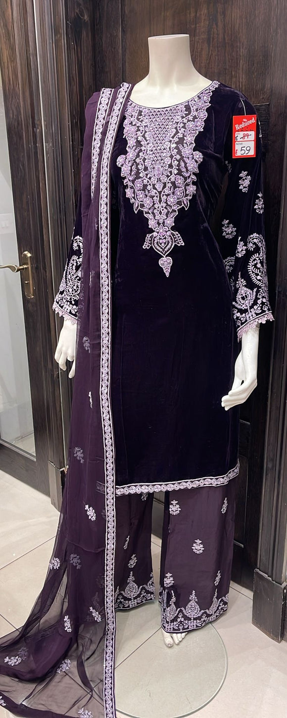 PURPLE EMBROIDERED VELVET SUIT NV61G