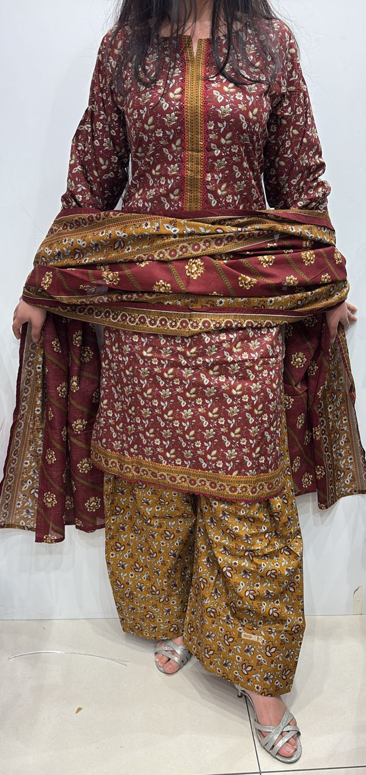 FGS08 - Bin Saeed Farshi Shalwar Lawn Print 3 Piece Suit