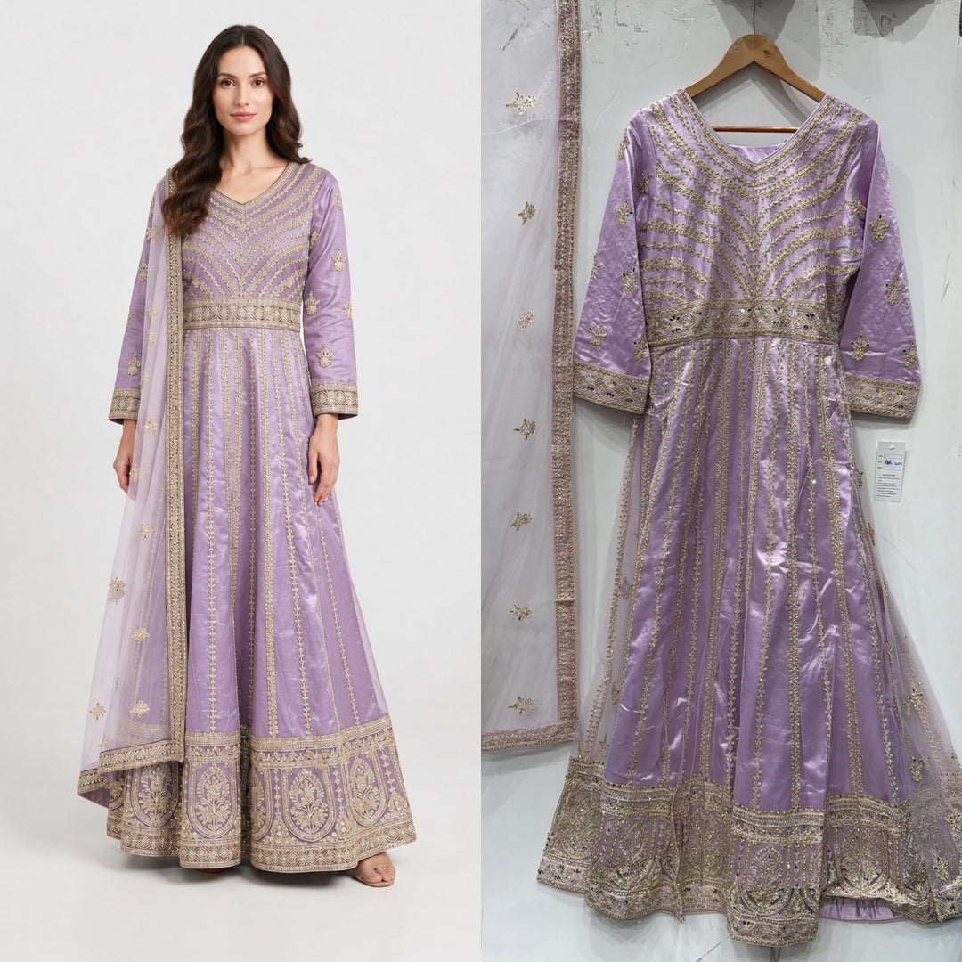 134C - Lilac Net Embroidered Maxi Dress