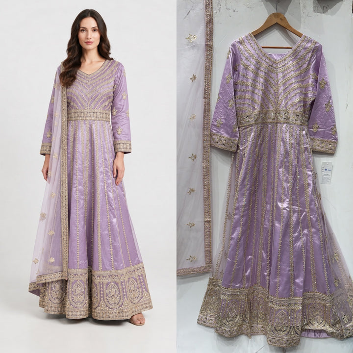 134C - Lilac Net Embroidered Maxi Dress