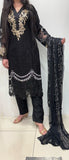 087B- BLACK EMBROIDERED LINEN 3 PIECE SUIT