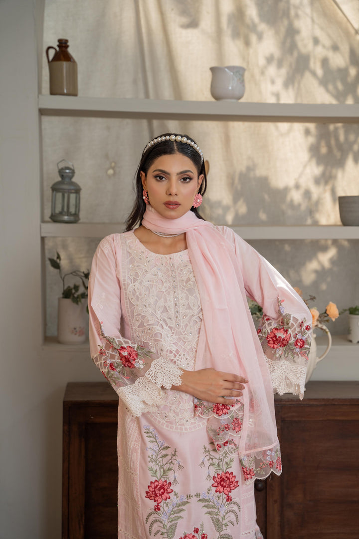 1141A - Pink Embroidered Linen 3 Piece suit
