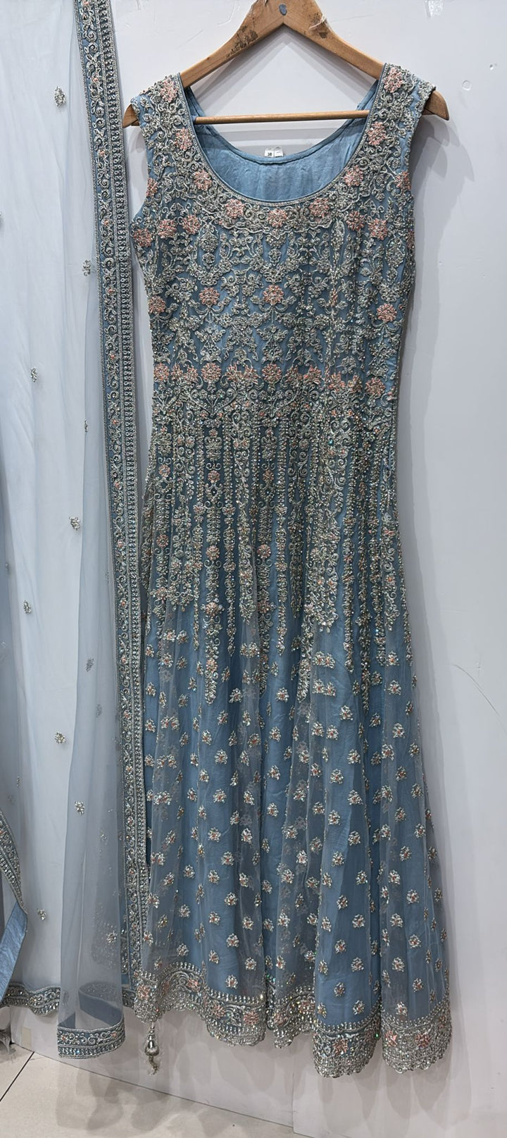 7012A- Embroidered & Embellished net long dress