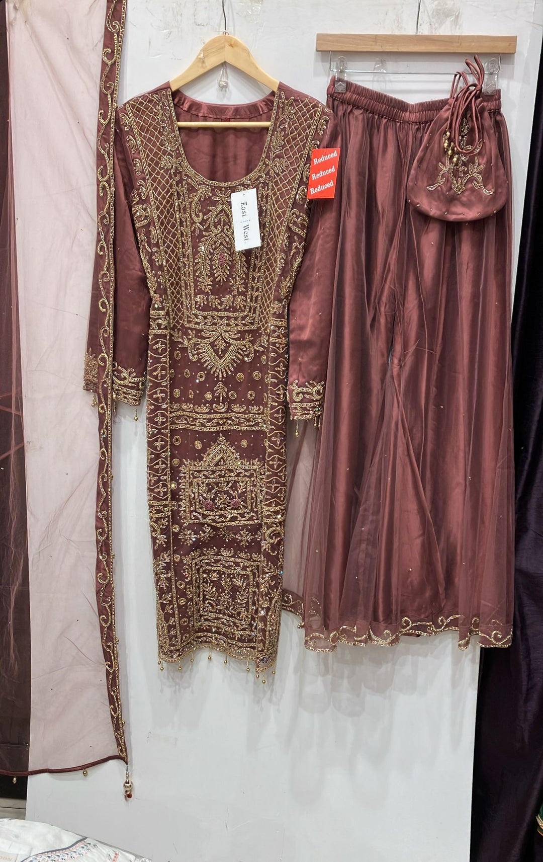 218D- DUSTY ROSE EMBROIDERED & EMBELLISHED NET SUIT