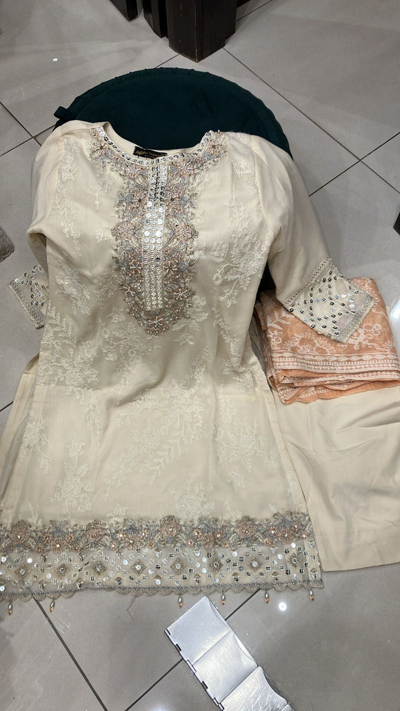 EMBROIDERED CHIFFON 3 PIECE SUIT 45B