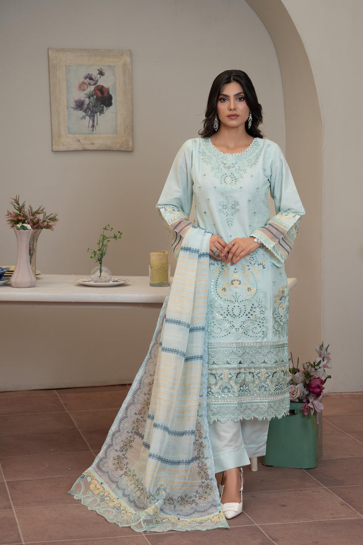 1142A - Light Green Embroidered Linen 3 Piece suit