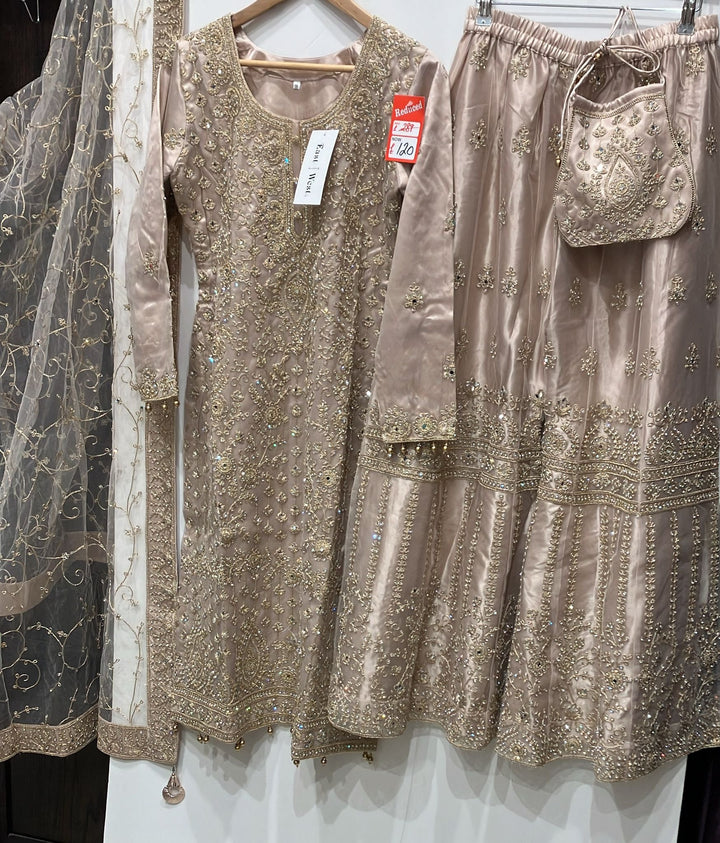 179D - ROSE GOLD EMBROIDERED & EMBELLISHED NET SUIT