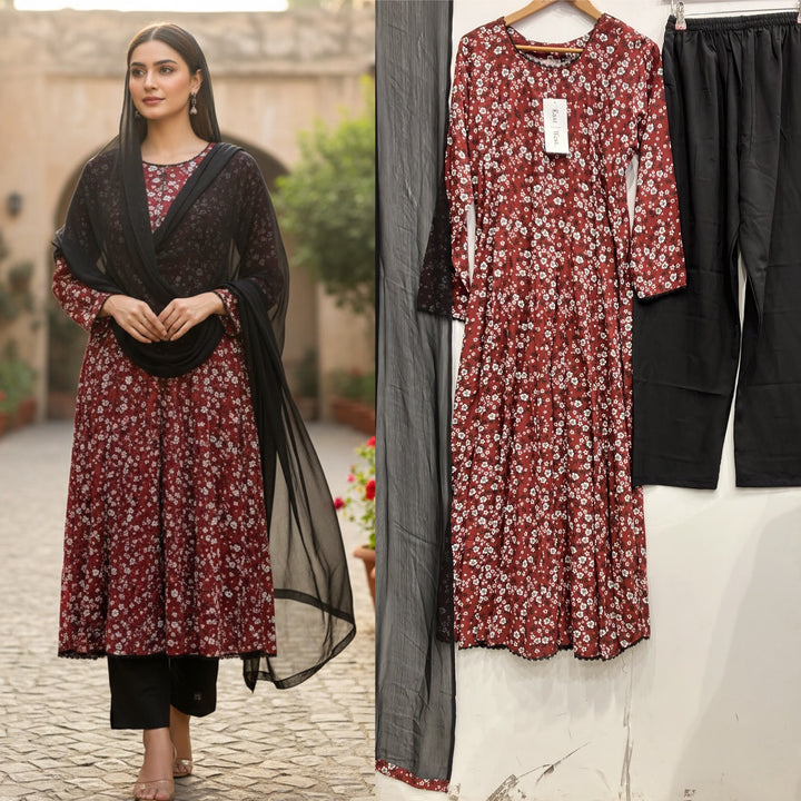 LS01 - COTTON PRINT LONG DRESS 3 PIECE SUIT