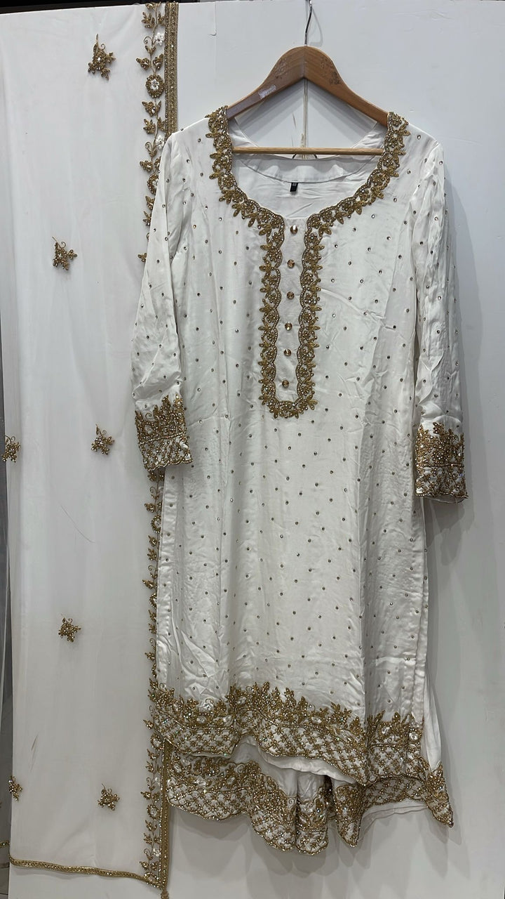 0142E- OFF-WHITE GEORGETTE FARSHI PALAZZO SUIT