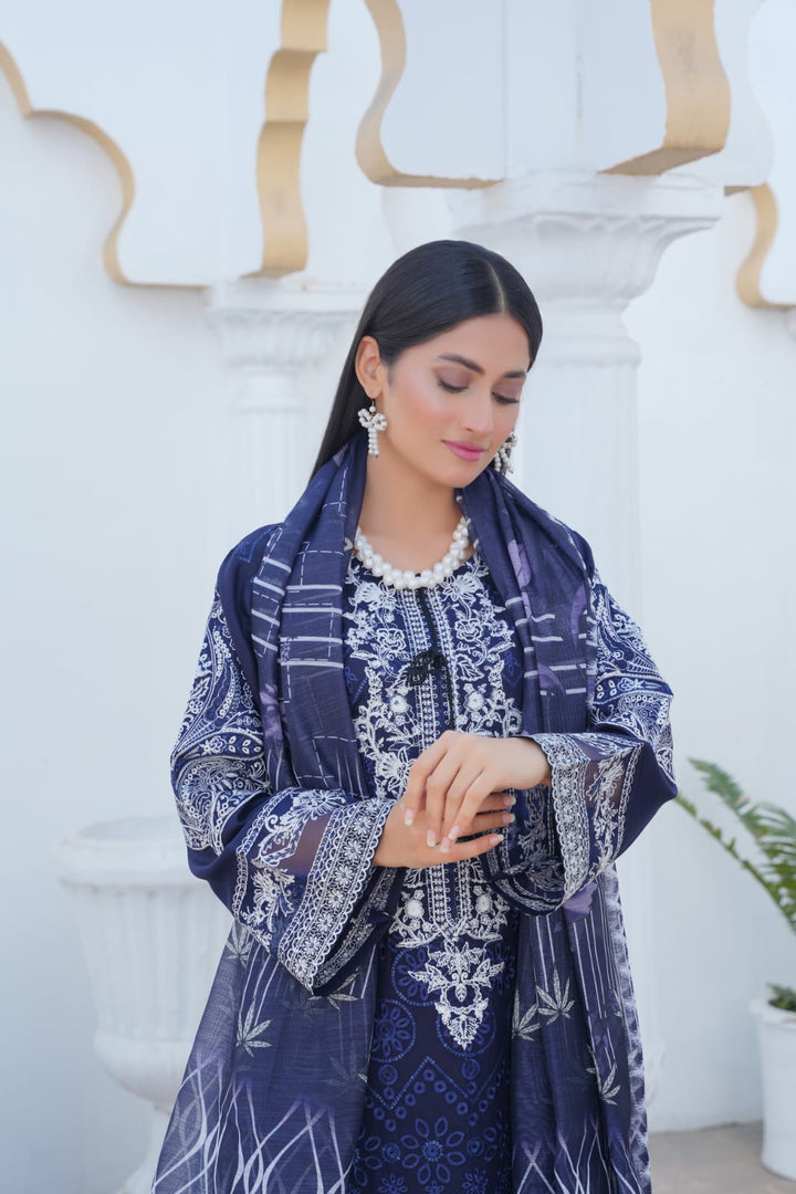LP02A - NAVY EMBROIDERED LINEN 3 PIECE SUIT