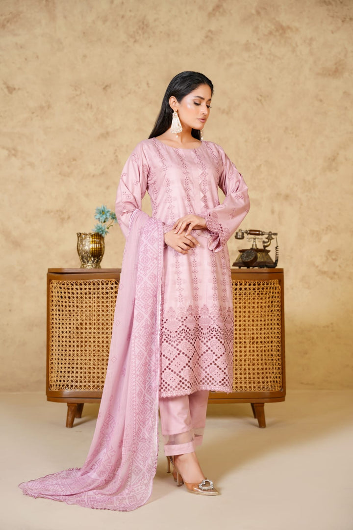 1167D - PINK LINEN CHIKANKARI 3 PIECE SUIT