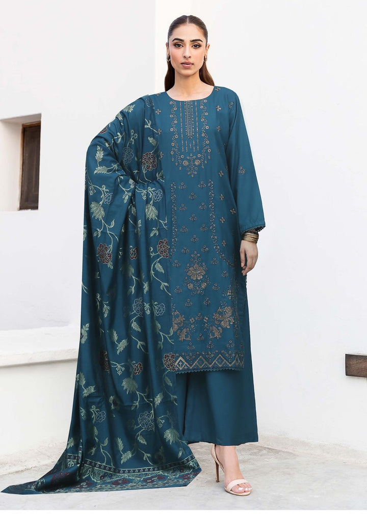 DF01 - FEROZI TEAL DHANAK LINEN EMBROIDERED SUIT