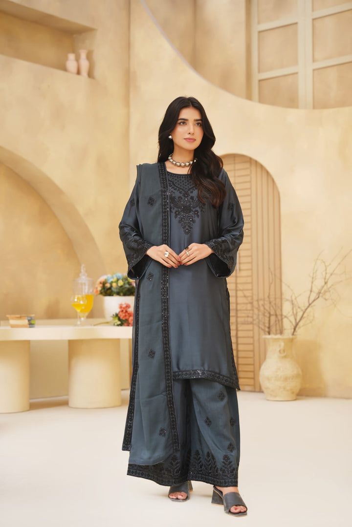 AG20A - AGHA NOOR EMBROIDERED SILK 3 PIECE SUIT