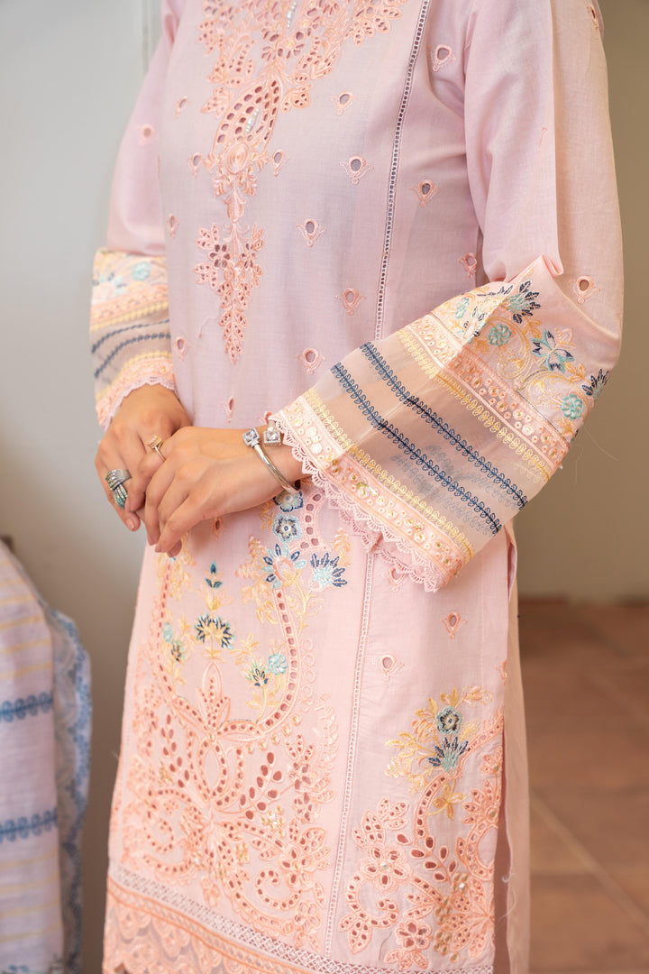 1142D - Peach Embroidered Linen 3 Piece suit