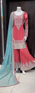 HEAVILY EMBROIDERED NET SHARARA SUIT 0174B