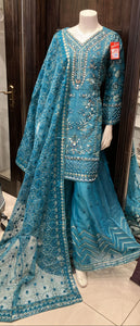 EMBROIDERED 3 PIECE SHARARA SUIT 394D