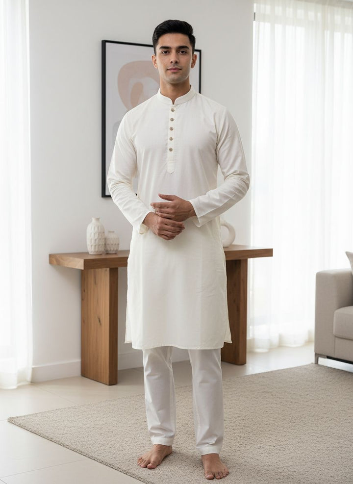 CK603B-  Cream cotton satin kameez set for Men & Boys