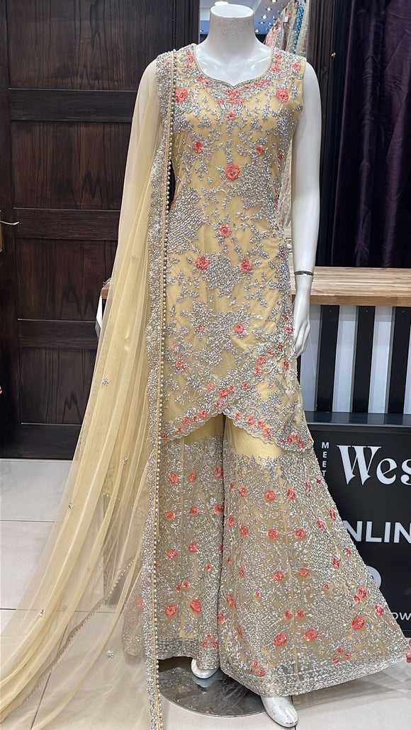 HEAVILY EMBROIDERED NET SHARARA SUIT 166C