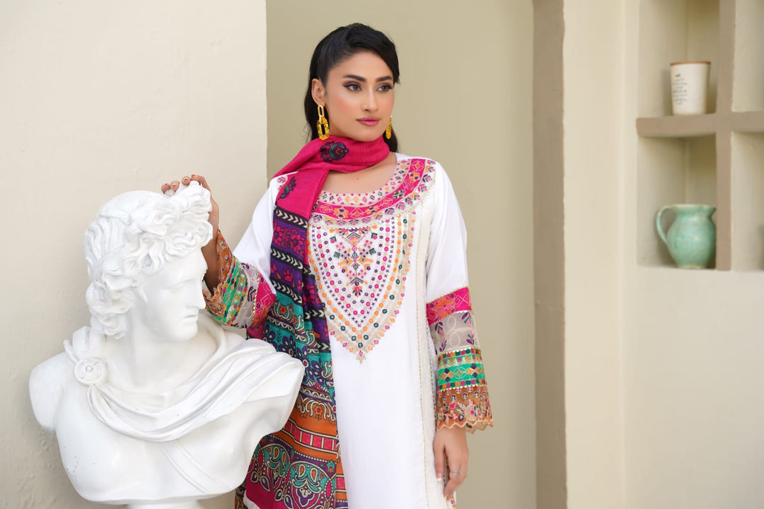 1169B -Embroidered Linen Cotton 3 Piece Gharara suit