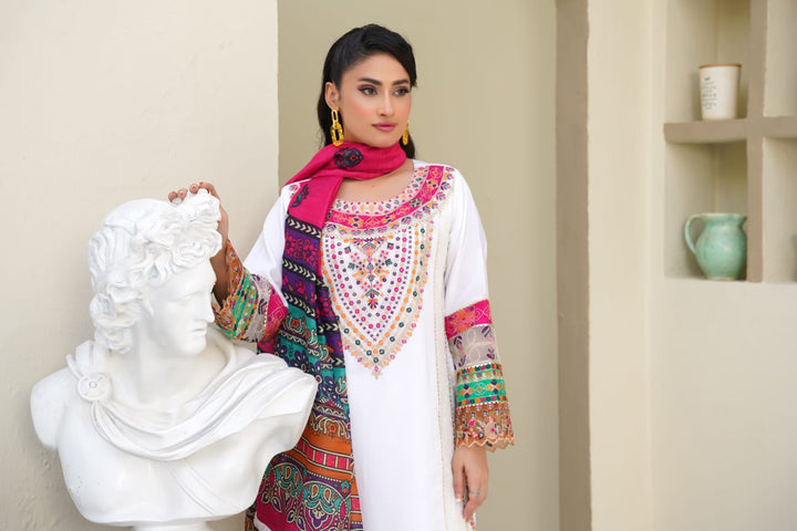 1169B -Embroidered Linen Cotton 3 Piece Gharara suit