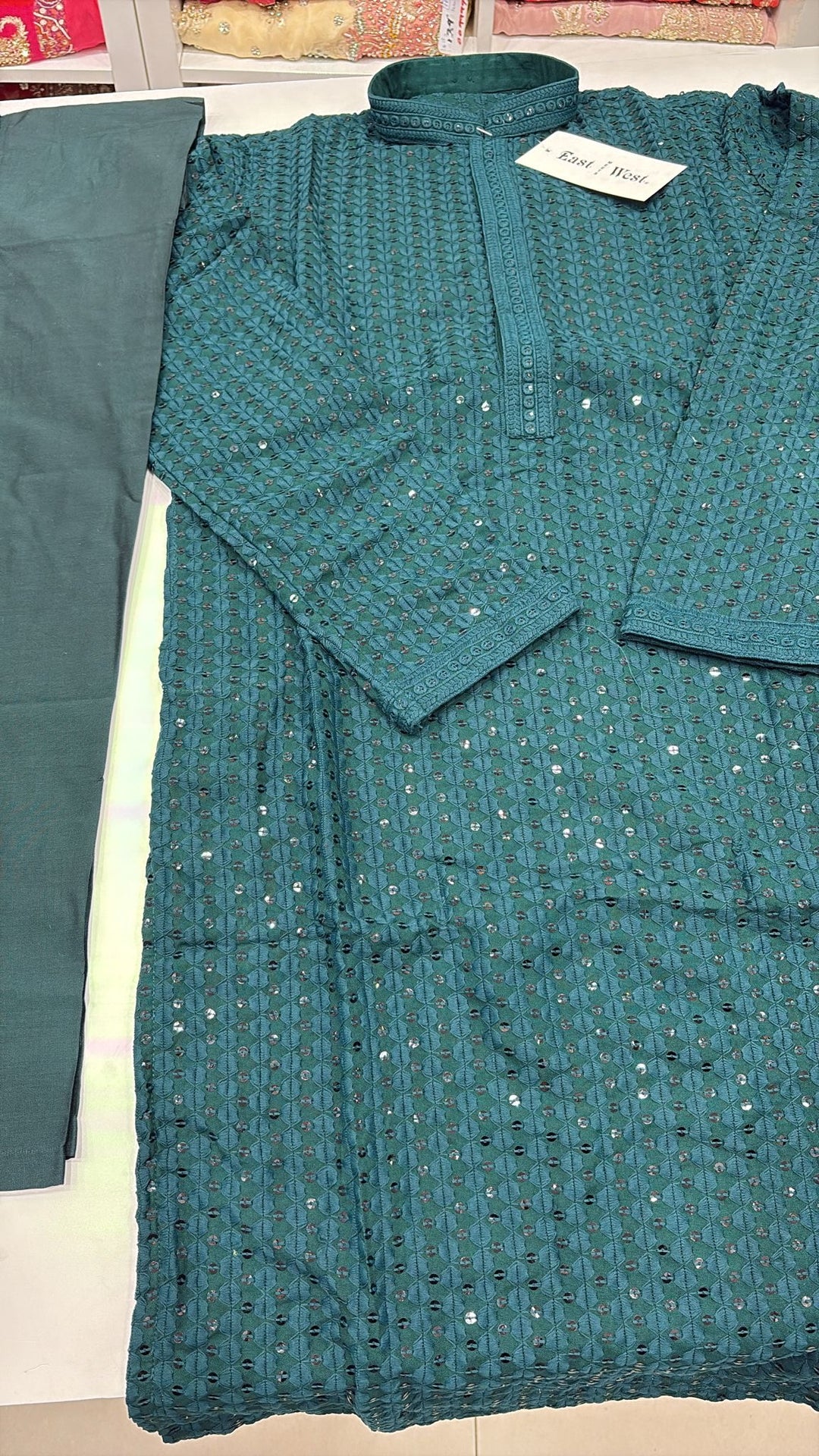 CK709 - Green Cotton Chikankari Set for Boys and Men