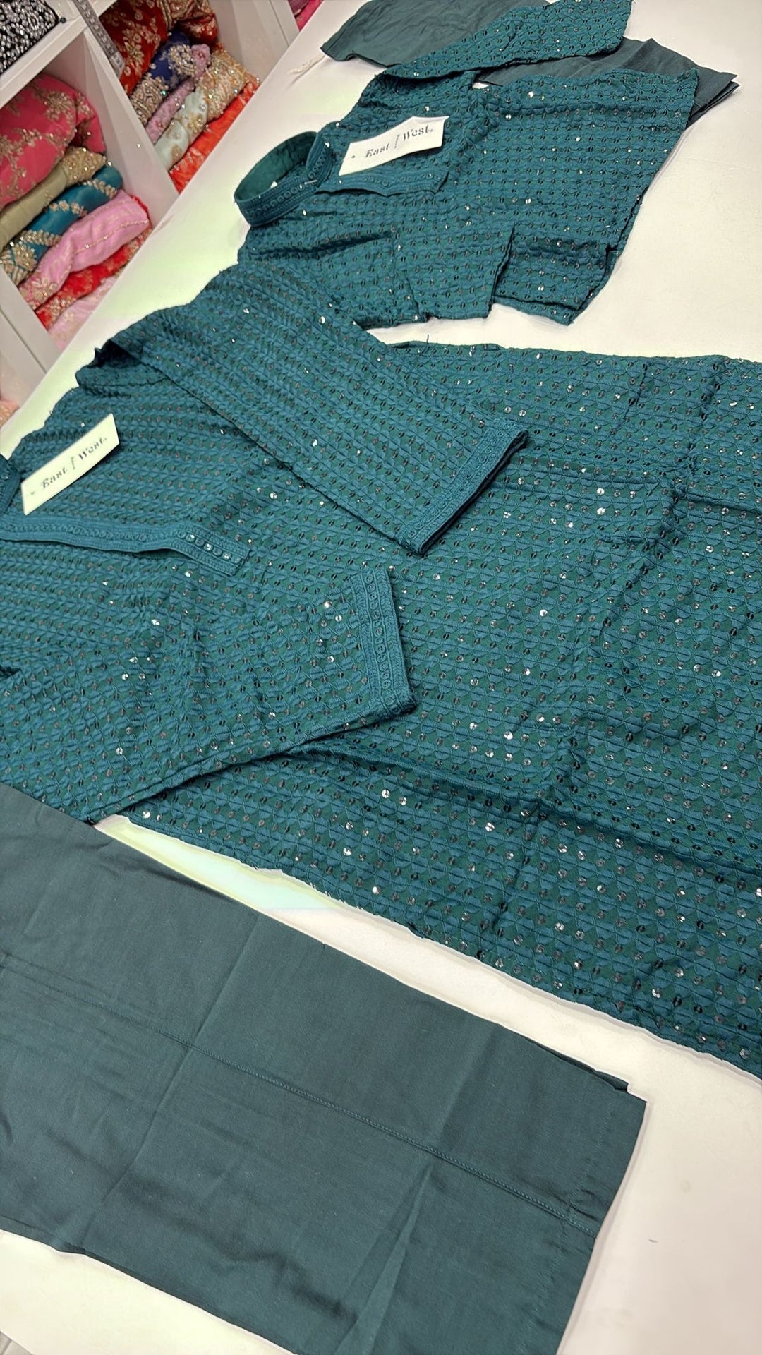 CK709 - Green Cotton Chikankari Set for Boys and Men