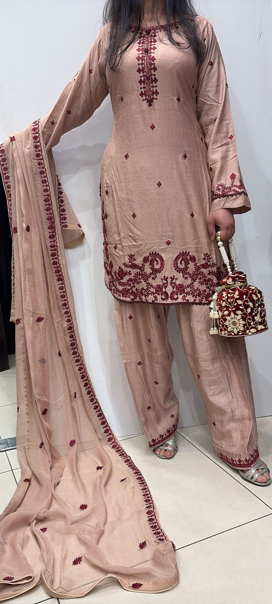 FV15 -Farshi Shalwar Viscose Silk Embroidered suit