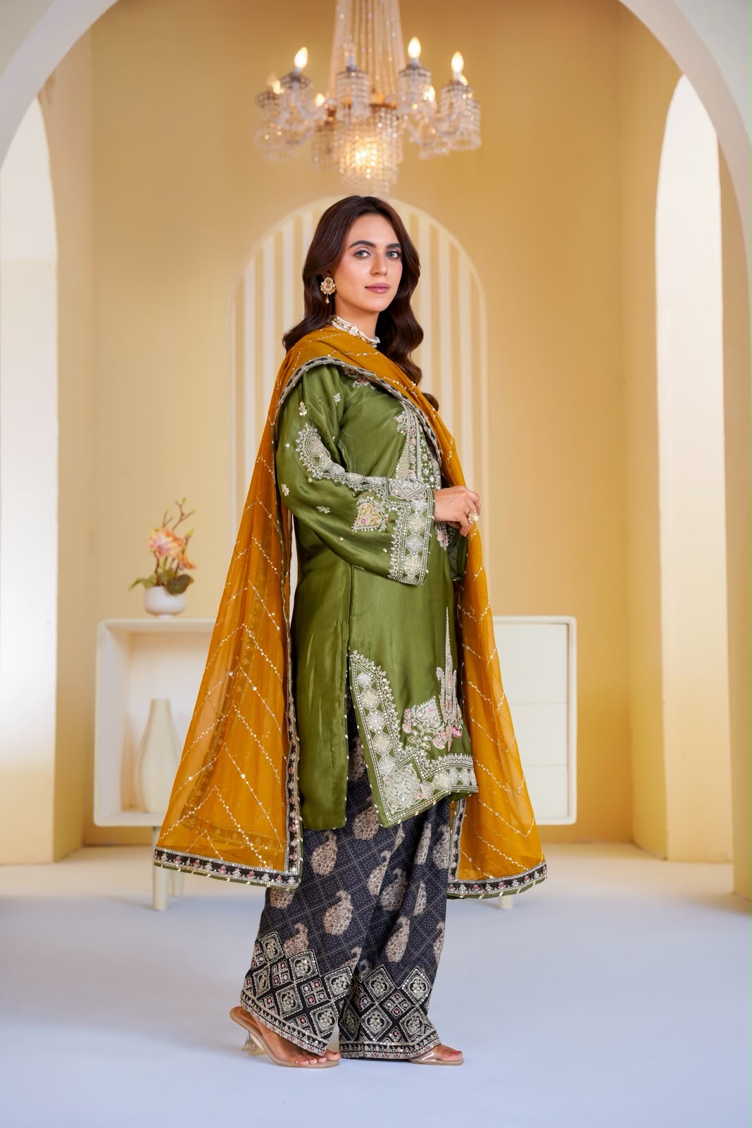 336A- Embroidered Shamoz Silk 3 Piece Suit