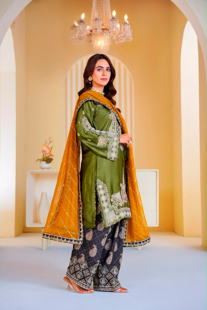 336A- Embroidered Shamoz Silk 3 Piece Suit