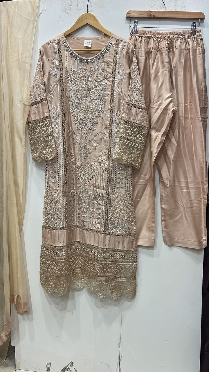1184D - Champagne Beige Embroidered Viscose 3 Piece suit