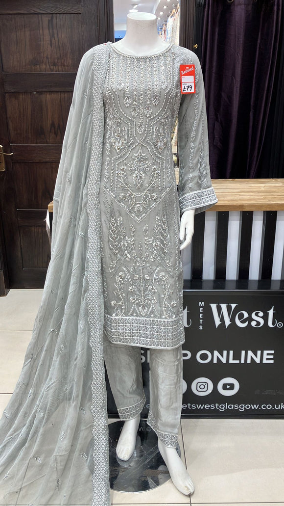 EMBROIDERED CHIFFON 3 PIECE SUIT 478C