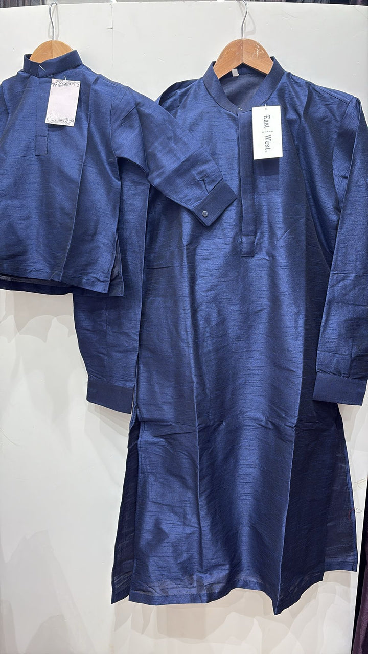 MRS01 - Blue Raw Silk Kurta Trousers Set Men and Boys