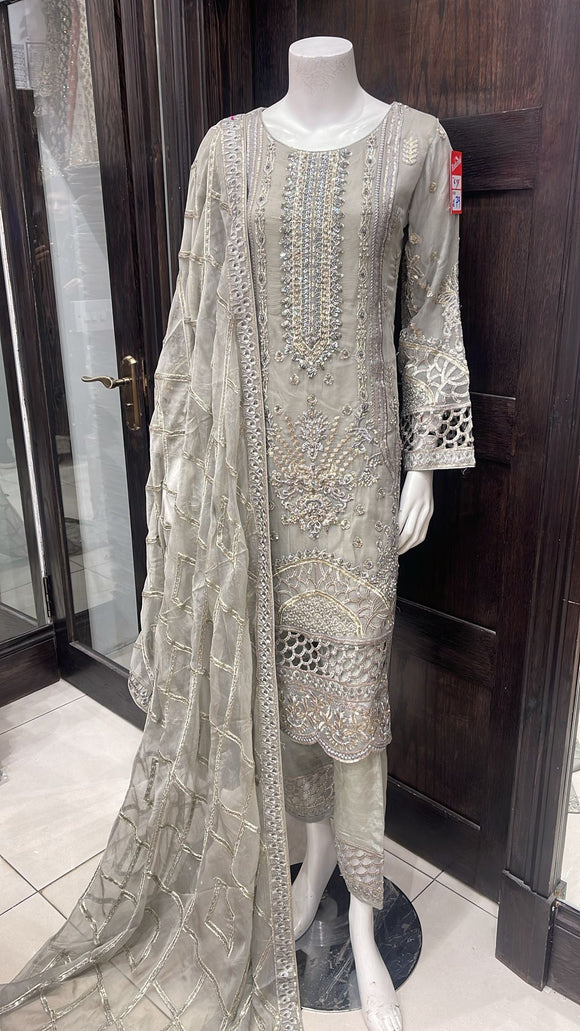 EMBROIDERED CHIFFON 3 PIECE SUIT 233B