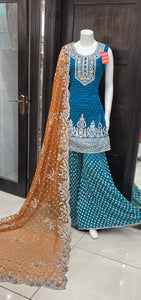 HEAVILY EMBROIDERED NET SHARARA SUIT 0173B