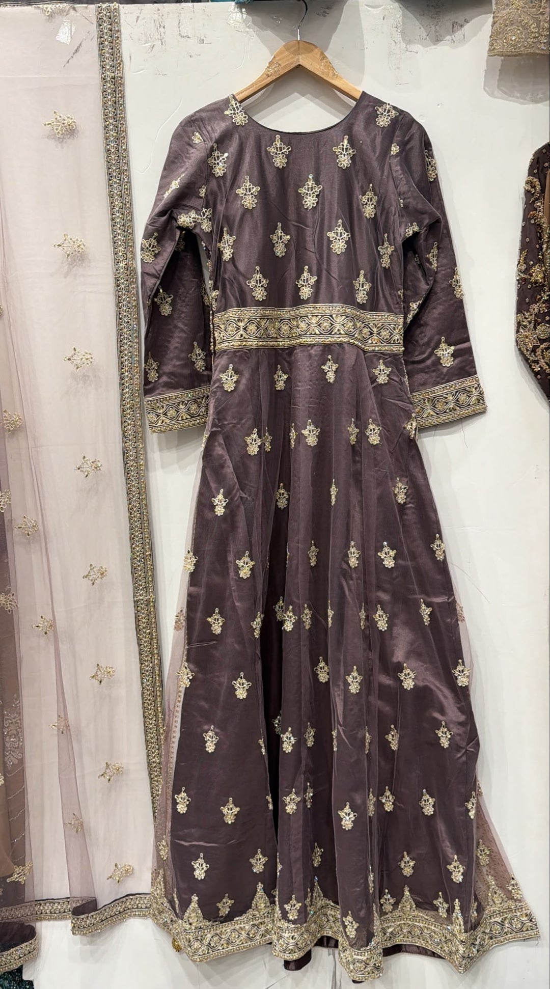 134B - Mauve Net Embroidered Maxi Dress