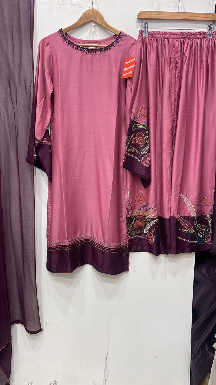 1180A - Pink Embroidered Viscose 3 Piece suit