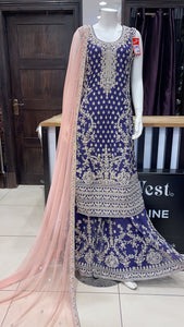 HEAVY EMBROIDERED NET SHARARA SUIT 164C