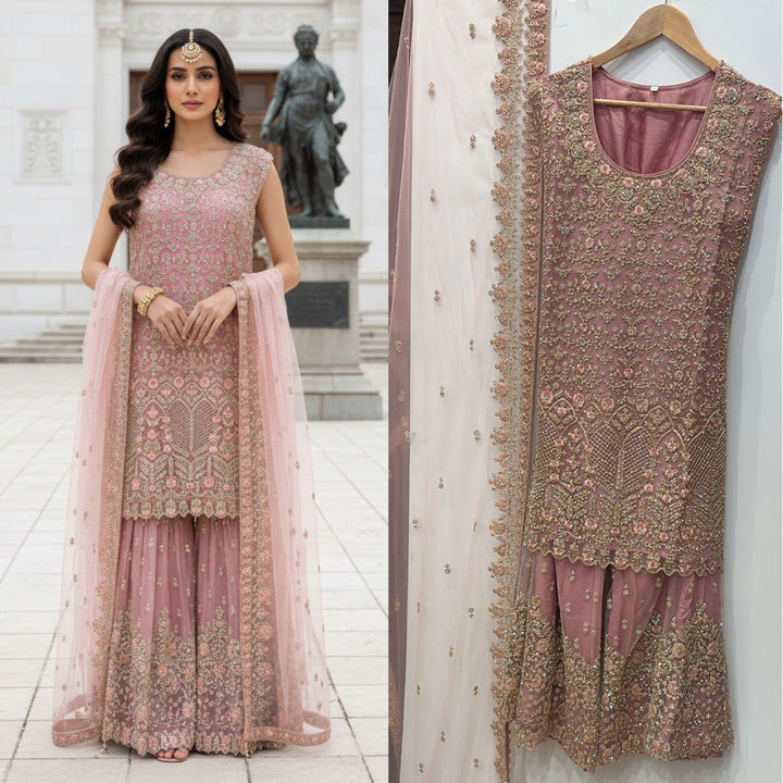 7006B- EMBROIDERED & EMBELLISHED SHARARA SUIT
