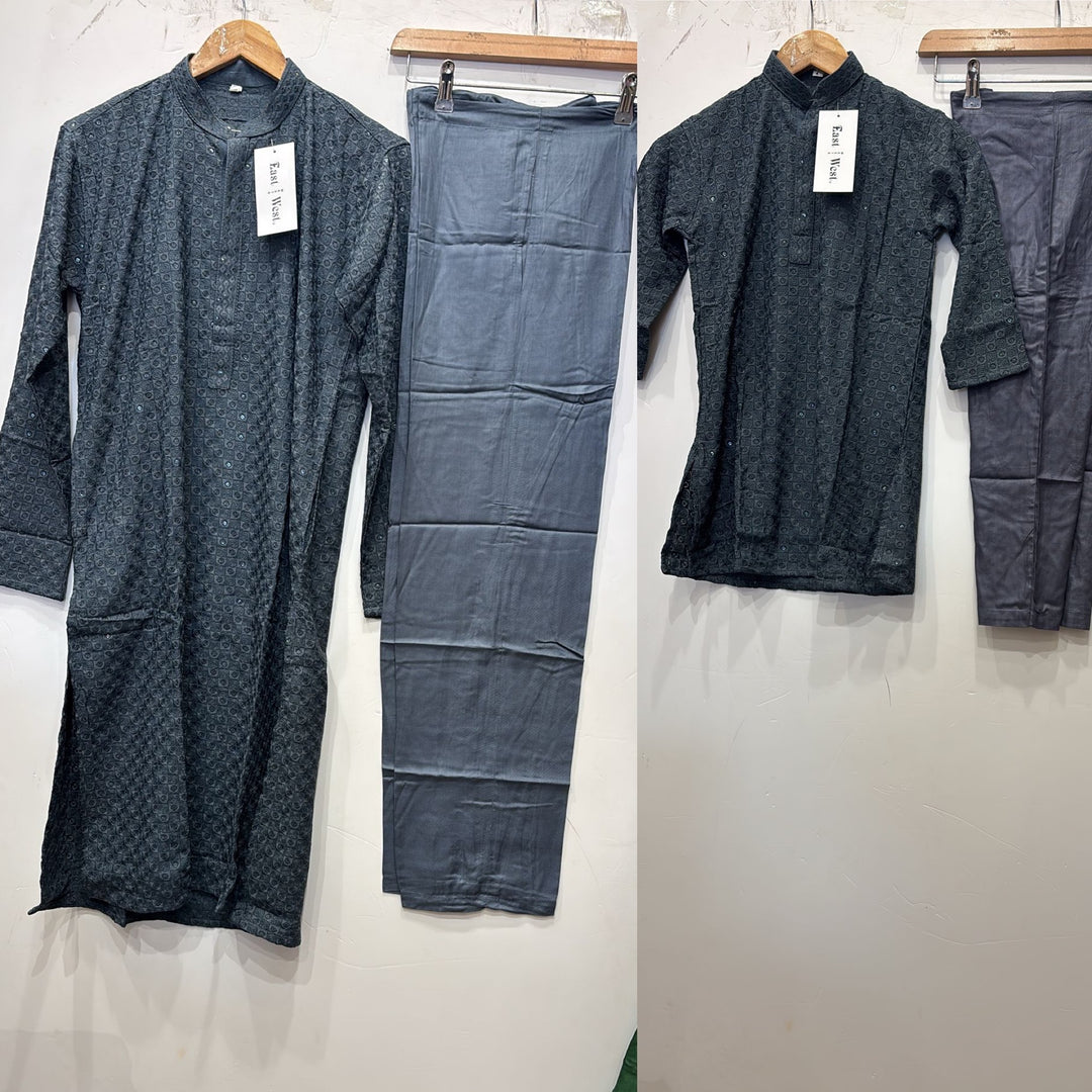 CK741 - Grey Cotton Chikankari Set for Boys and Men