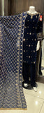 NAVY BLUE EMBROIDERED VELVET 3 PIECE SUIT NV45C