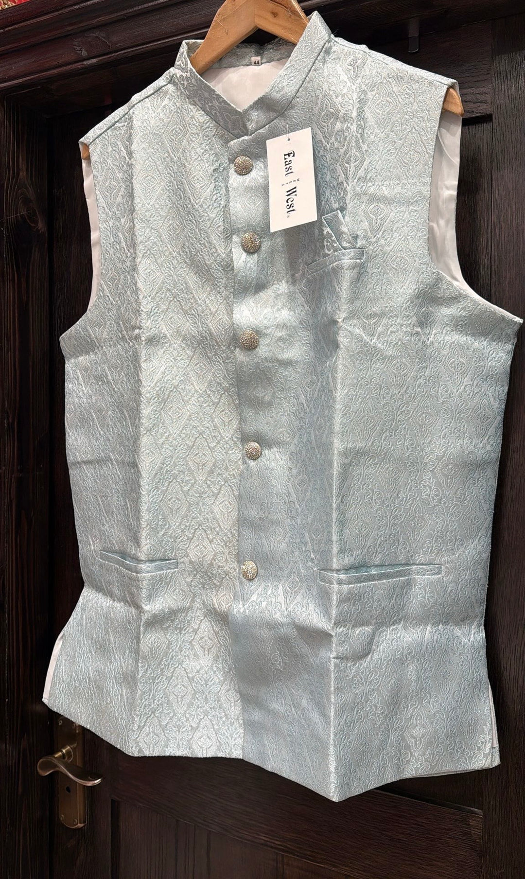 CW81A - Ice Blue Jacquard Silk Men’s Waistcoat